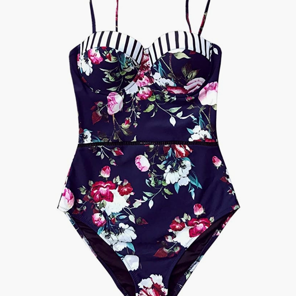 EUC Cupshe Floral/Stripe One Piece L